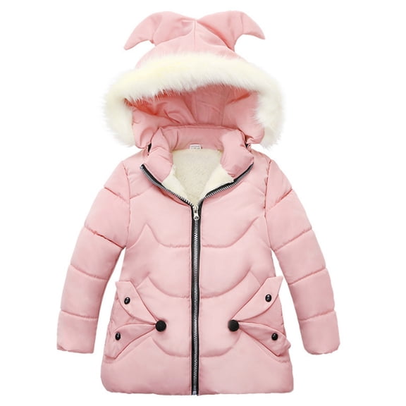 Vedolay Jean Jackets Girls Puffer Coat Warm Cotton Winter Hooded Waterproof Jacket,Pink 3-4 Years