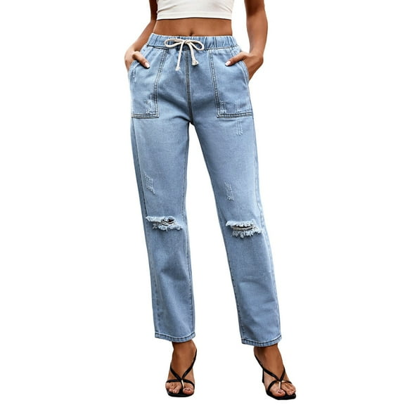 Vedolay Jeans Women Casual Fashion Jeans for Women High Waist Female Loose Denim Pants Light Blue,M