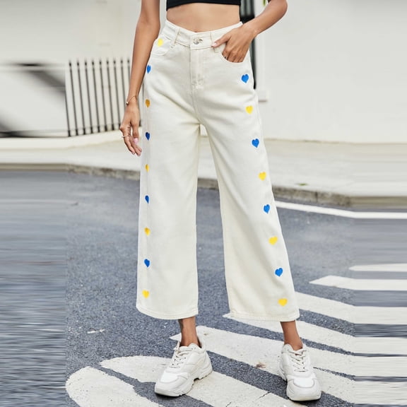 Vedolay Jeans Womens High Waisted Slim Fit Jeans Straight Leg Cropped Denim Pants,White XXL