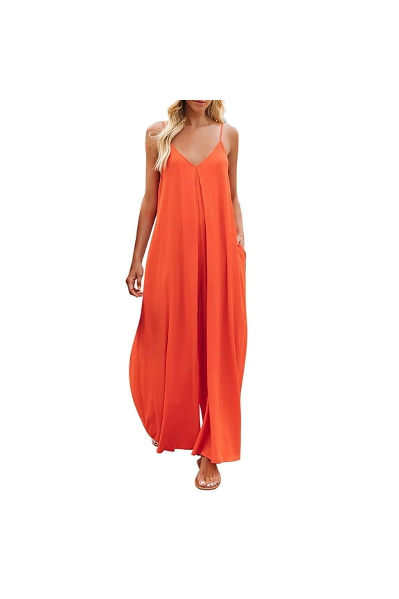 Jumpsuit For Women Womens Jumpsuit Spaghetti Strap Wide Leg Split Jumpsuits Long Overalls Summer Beach Loose Fit Rompers,RD2 S