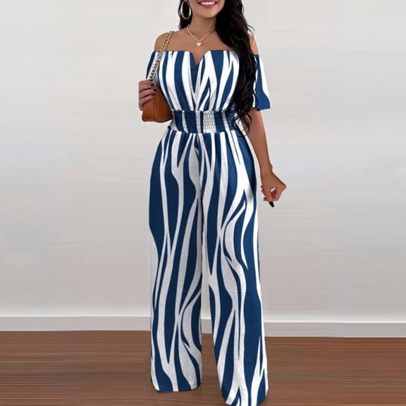 Vedolay Jumpsuits For Women Casual Women's Sleeveless Halter Tied Backless High Waist Belted Wide Leg Pants Elegant Jumpsuit Rompers,Blue XL
