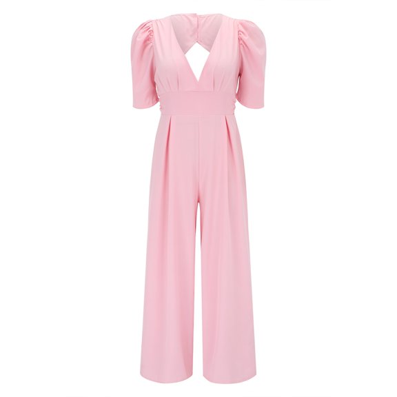 Vedolay Jumpsuits For Women Dressy Women's Sleeveless Neck Ruffle Trim Belted Cropped Jumpsuit Romper,Red S