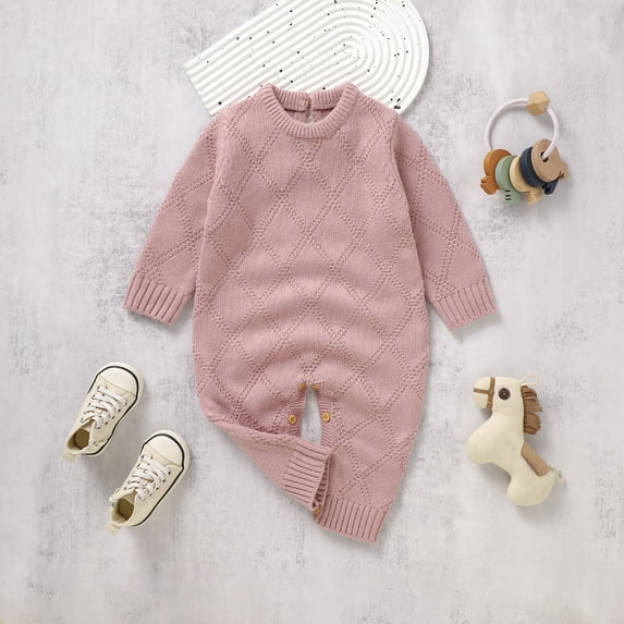 Vedolay Jumpsuits for Boys Button Down Tie Knot Romper Long Sleeve Jumpsuit with Pockets,Pink 9-12 Months