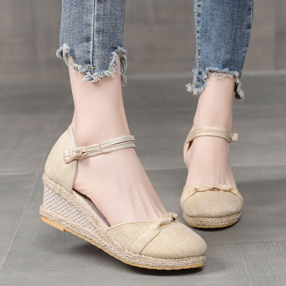 Vedolay Keen Sandals for Women Sandals for Women Summer Open Toe Solid Color Cute Retro Wedge Platform Sandals,Beige 9