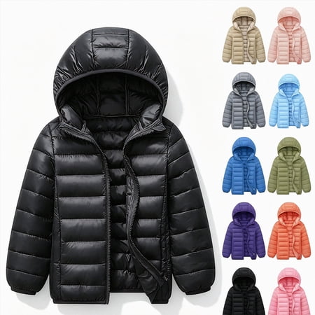 Vedolay Kids Puffer Jacket for Boys Girls Winter Coats & Jackets, Toddler Winter Lightweight Full Zipper Long Sleeve Padded Hooded Puffer Trendy Kids Winter Coats Size 3-4 Years