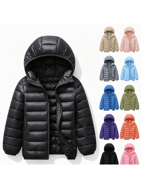 Kids Puffer Jacket for Boys Girls Winter Coats & Jackets, Toddler Winter Lightweight Full Zipper Long Sleeve Padded Hooded Puffer Trendy Kids Winter Coats Size 3-4 Years