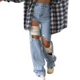 thumbnail image 1 of Vedolay Ladies Pants Mid Rise Ripped Fashion Jeans Stretchy Folded Hem Jeans Blue,XL, 1 of 5