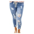 thumbnail image 1 of Vedolay Ladies Pants Mid Waist Stretchy Ripped Stretchy Fashion Jeans Blue,M, 1 of 5