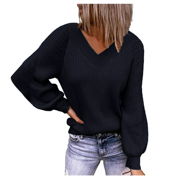 Vedolay Ladies Pullover Tops Quarter Zip Striped Sweaters Knitted Warm Pullover Sweaters Black,L