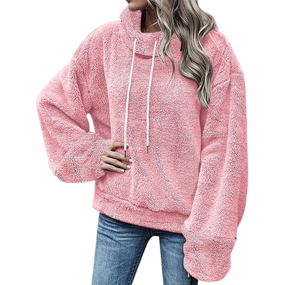 Vedolay Light Jackets for Women Fashion Casual Crewneck Solid Color Sweatshirt Clothes for Women Pink,L