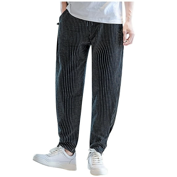 Vedolay Linen Pants Men Casual Button Open Slim Fit Straight Solid Color Trousers Black,M