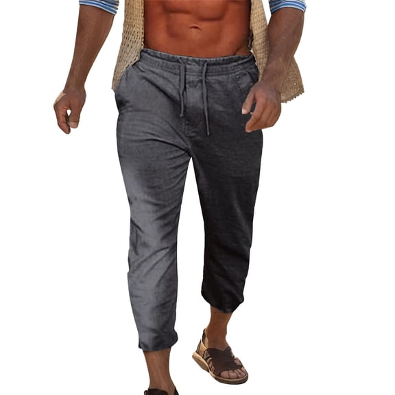 Vedolay Linen Pants Men Plus Size Pure Thick Camouflage Multi-Pocket Trousers Grey,5XL