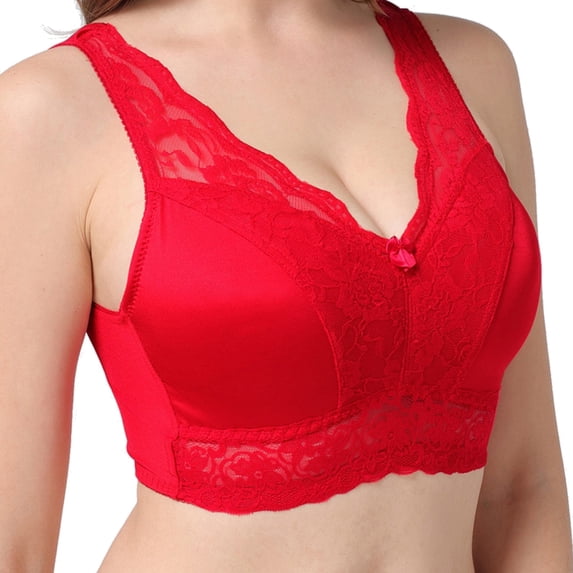 Vedolay Lingerie Women's Wireless Seamless Rib Bralette, ComfortFlex Fit Wirefree Bra,Red S
