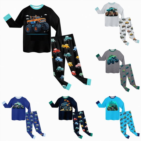 Vedolay Little Boys Pajamas Long Sleeve Toddlers Sleepwear 1-10T Cartoon Vehicle Kids Sleepwear PJs All Season