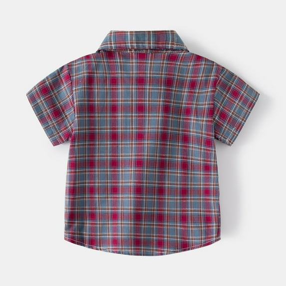 Vedolay Little Boys Summer Short Sleeve Lapel Button Down Plaid Top,Red 12-18 Months
