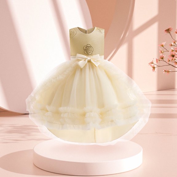 Vedolay Little Girl Dress Girl Sleeveless Embroidery Princess Pageant Dresses Kids Prom Ball Gown,Khaki 8-9 Years