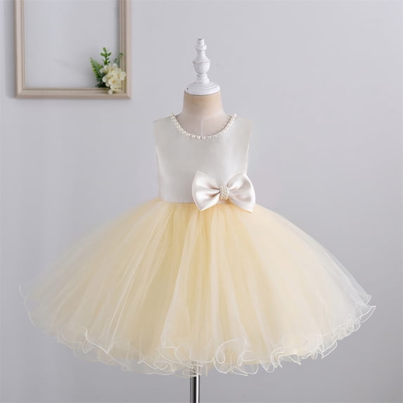 Vedolay Little Girl Dress Girl's Floral Print Puff Sleeve Square Neck Short A Line Dress,Beige 3-4Years