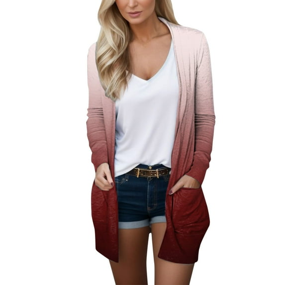 Vedolay Long Cardigans for Women 2023 Full-Zipper Stand Collar Sweater Red,2XL