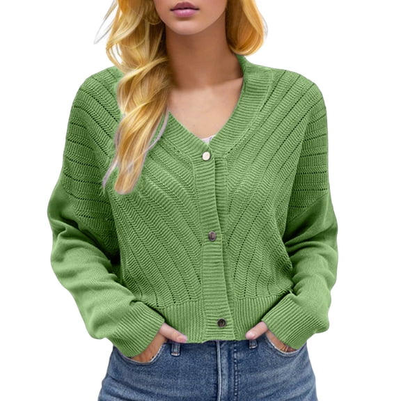 Vedolay Long Cardigans for Women Button Open Front Cardigan Soft Cable Knit Sweater Outwear Green,XL