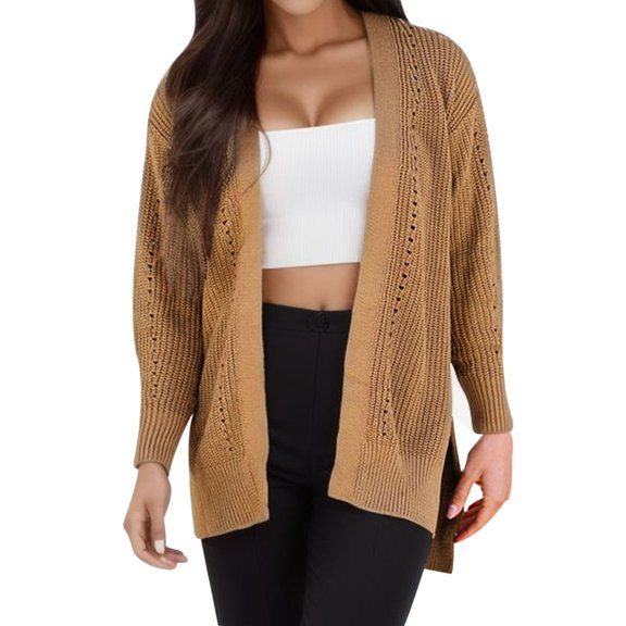 Vedolay Long Cardigans for Women Slim Fit Zip up Sweater Coat Warm Knit Sweater Khaki,S