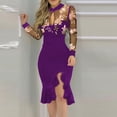 thumbnail image 1 of Vedolay Long Dress Women's Elegant Ribbed Knit Bell Sleeve Fit and Flare Midi Dress,Purple XL, 1 of 4