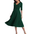 thumbnail image 1 of Vedolay Long Dress Women's V Neck Smocked Short Sleeve Casual Dress Swiss Dot Swing Flowy Ruffle Hem Mini Beach Summer Dresses 2023,Green L, 1 of 5
