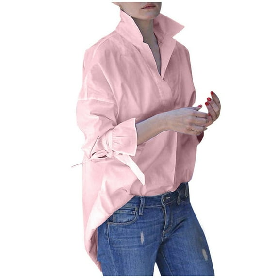 Vedolay Long Sleeve Blouses for Women Casual Loose Basic Tee Tops Fall Pink,2XL
