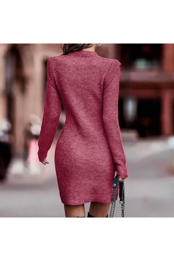 Long Sleeve Dress for Women Fall Long Sleeve Loose Fit Solid Color Pullover Sweater Dresses,A XL