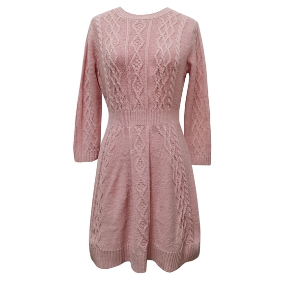 Vedolay Long Sleeve Dress for Women Neck Lantern Sleeve 2023 Fall Ribbed Knit Sweater Dress,Pink M