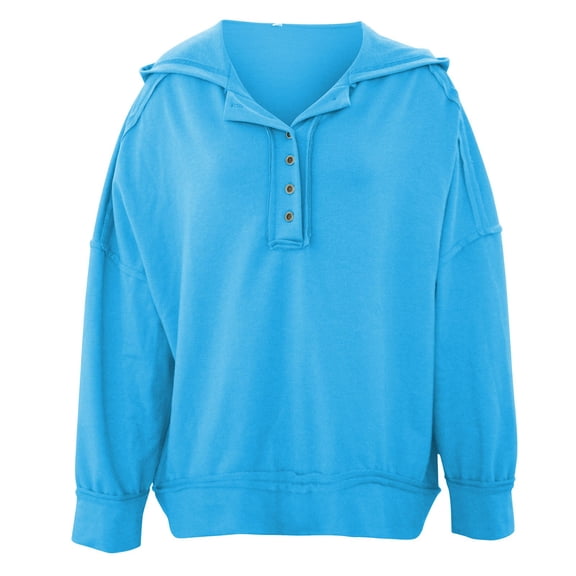 Vedolay Long Sleeve Shirts Womens Oversized Hooded Sweatshirts Casual Long Sleeve Pullover Loose Lightweight Fall Clothes,Blue XL