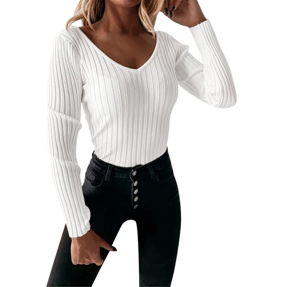 Vedolay Long Sleeve Shirts for Women Casual Sweatshirt Tee Shirt with Round Neck White,S