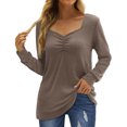 thumbnail image 1 of Vedolay Long Sleeve T-Shirt for Women Long Sleeve Top Casual Basic Slim Knit RibbedSweatshirt Coffee,L, 1 of 4