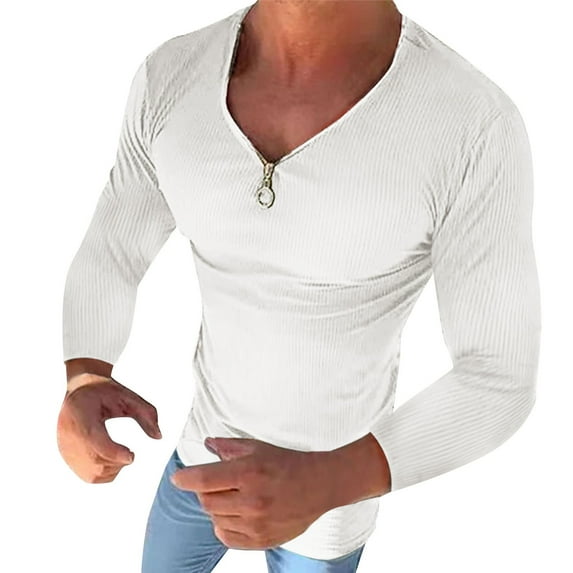 Vedolay Long Sleeve T Shirts for Men Casual Solid Color Tops Loose Shirts White,2XL