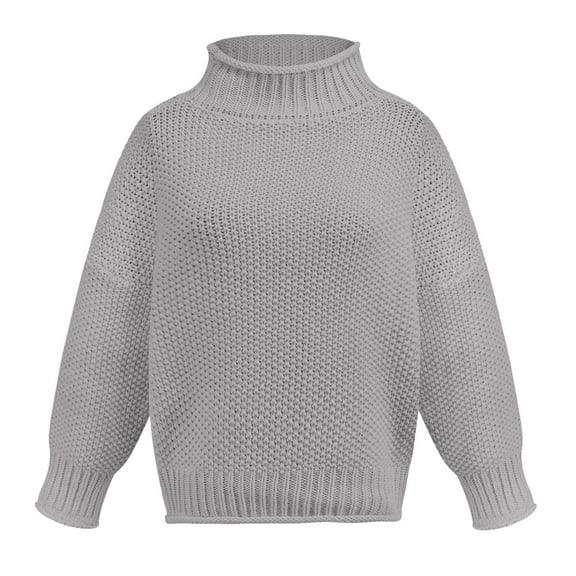 Vedolay Long Sweaters for Women Casual Turtleneck Long Sleeve Striped Side Slit Pullover Sweater,Gray S