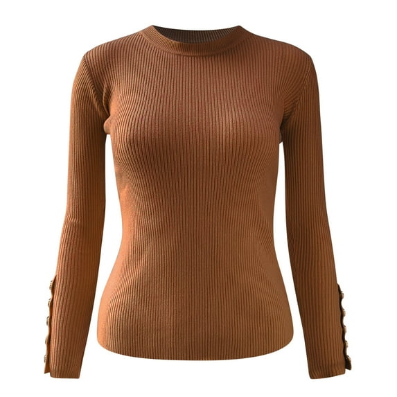 Vedolay Long Sweaters for Women Lightweight Sweaters Long Sleeve Crew Neck Color Block Striped Pullover Tops,Coffee M