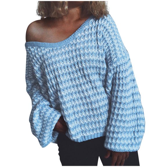 Vedolay Loose Blouse for Women Knit Sweater Turtleneck Loose Pullover Tops Blue,XL