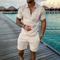 thumbnail image 1 of Vedolay Matching Short Sets For Men Men's Shirt and Shorts Set 2 Piece Summer Fashion Set,White 4XL, 1 of 2