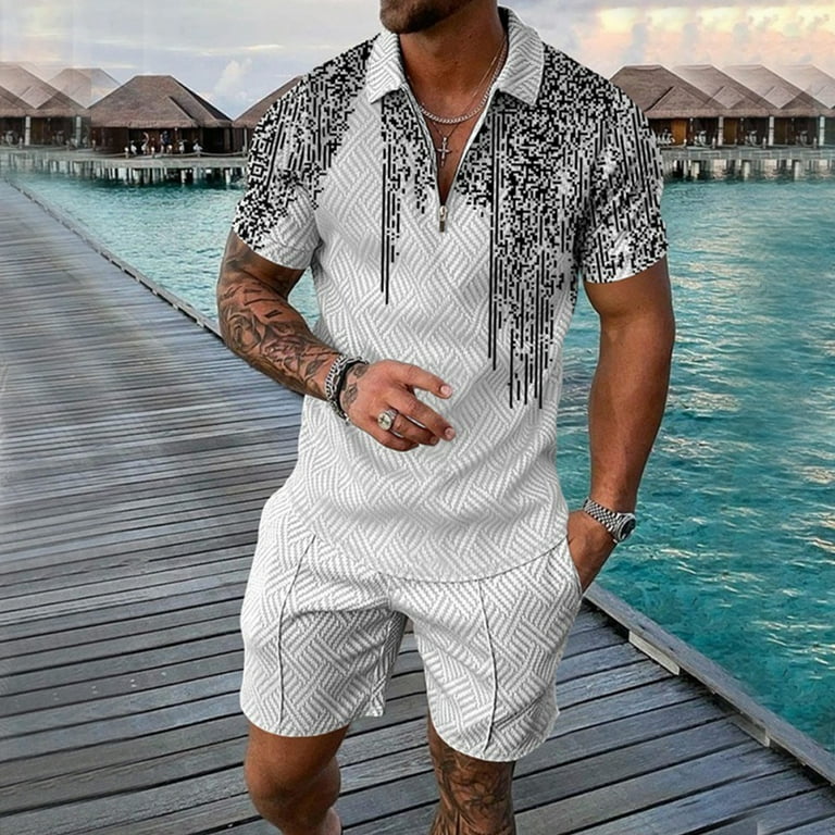 Vedolay Matching Short Sets For Men Men s Summer 2 Piece Outfits Printed Shirts and Sports Shorts Sets Dark Gray S Walmart