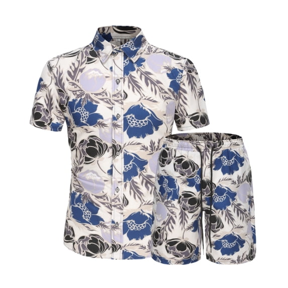 Vedolay Matching Short Sets For Men Mens Short Sets 2 Piece Fashion Summer Short Sleeve Shirt and Shorts Set for Men,Gray M