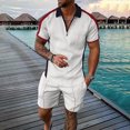 thumbnail image 1 of Vedolay Matching Short Sets For Men Mens Short Sets 2 Piece Outfits Casual Short Sleeve and Shorts Stripe Set,White XXL, 1 of 3