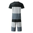 thumbnail image 1 of Vedolay Matching Short Sets Men's 2 Piece Outfits Striped Short Sleeve Button Down Shirt and Drawstring Shorts Set,D-Gray L, 1 of 5