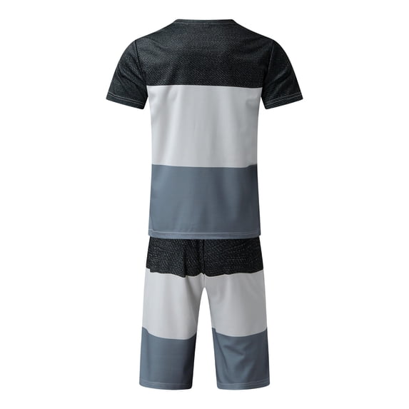 Vedolay Matching Short Sets Men's 2 Piece Outfits Striped Short Sleeve Button Down Shirt and Drawstring Shorts Set,D-Gray L