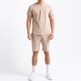 thumbnail image 1 of Vedolay Matching Short Sets Men's Short Outfits 2 Piece Summer Tracksuit Shirt and Shorts Set,Beige XXL, 1 of 3