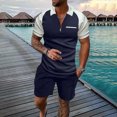 thumbnail image 1 of Vedolay Matching Short Sets Men's Summer 2 Piece Tracksuit Casual Short Sleeve Shirts and Classic Fit Sport Shorts Set,Dark Blue S, 1 of 3