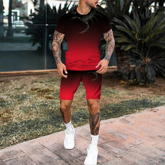 Vedolay Matching Short Sets Mens 2 Pieces Set Casual Hippie Beach Holiday Shirts Shorts Outfits,Blue XL