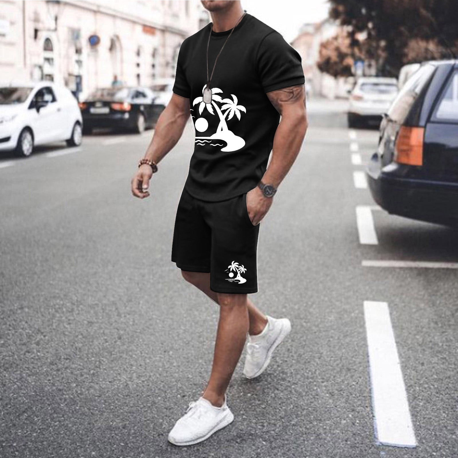 Vedolay Matching Short Sets Mens Tshirt and Shorts Set 2 Piece Outfits Plus Size Sport Stylish Suit Green M Walmart
