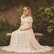 Vedolay Maternity Dress For Women Maternity Off Shoulder Chiffon Gown for Photo Maxi Lace Dress for Baby Shower Bridesmaid Party Dress,Hot Pink XXL