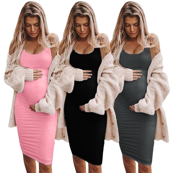 Vedolay Maternity Dresses Women's Maternity Long Dress – Sleeveless Empire Waist Pregnancy Contrast Tank One Piece Baby Shower Photography,Black S