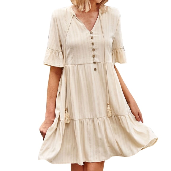 Vedolay Maxi Dress For Women Summer Dresses for Women Wrap V Neck Swiss Dot Ruffle Mini Dress,Pink M