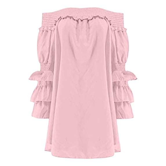 Vedolay Maxi Dress For Women Women's Vintage Half Sleeve O-Neck Contrast Formal Pockets Party Swing Dress,Pink L